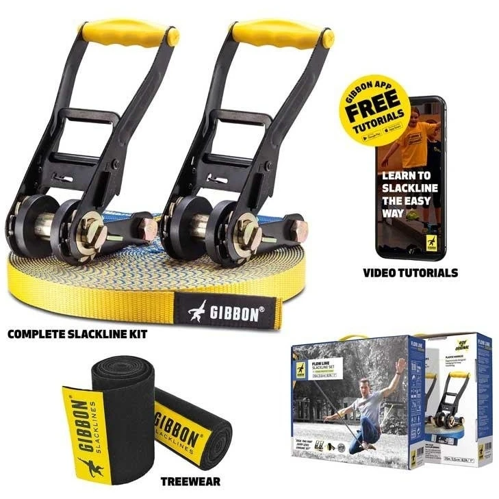 GIBBON Flowline Treewear Set Slackline 25m - Blauw/geel 6 GIBBON Flowline Treewear Set Slackline 25m - Blauw/geel - Image 6