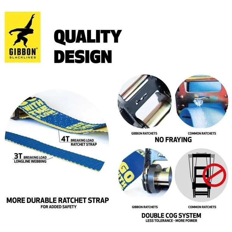 GIBBON Flowline Treewear Set Slackline 25m - Blauw/geel 9 GIBBON Flowline Treewear Set Slackline 25m - Blauw/geel - Image 9