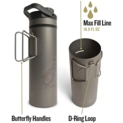 Grayl UltraPress Purifier Titanium Fles Met Waterfilter - 500ml - Covert Black -Camping Verkoop grayl ultrapress purifier titanium bottle with water filter 500ml 4 1494955 1