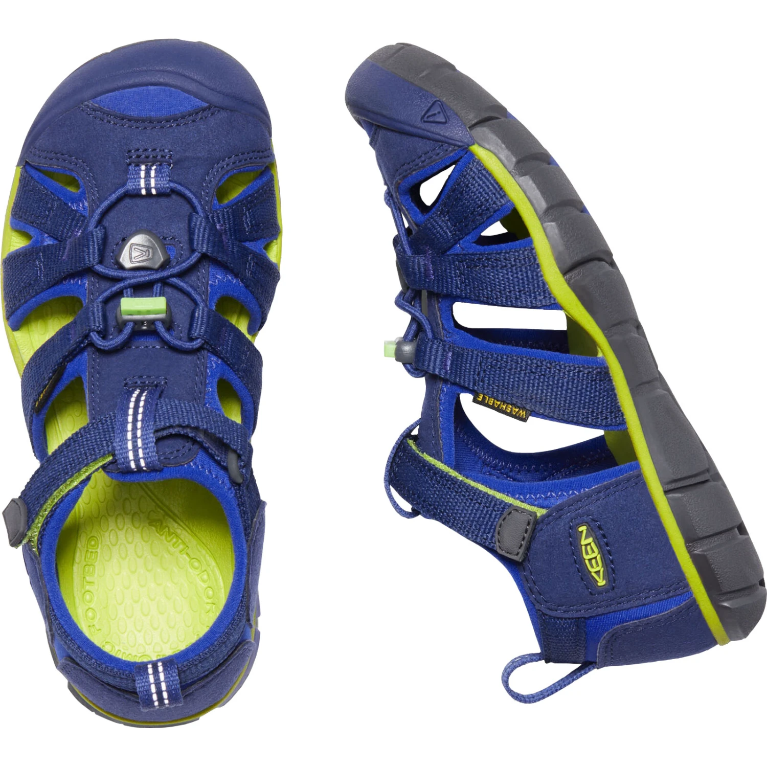 KEEN Seacamp II CNX Kids Sandal - Blue Depths / Chartreuse 2 KEEN Seacamp II CNX Kids Sandal - Blue Depths / Chartreuse - Image 2