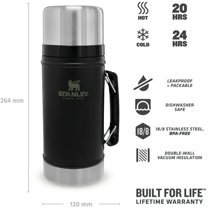Stanley Classic Legendary Geïsoleerde Voedselcontainer - 940 Ml - Matte Black 3 Stanley Classic Legendary Geïsoleerde Voedselcontainer - 940 Ml - Matte Black - Image 3